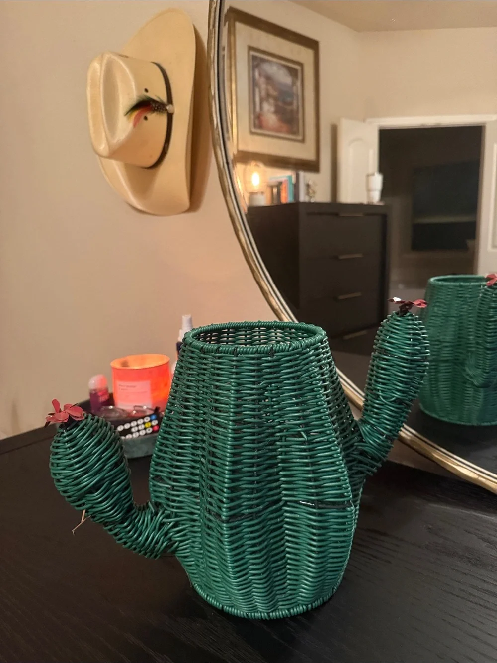 Green Wicker Cactus Decorative Basket - Home Accents